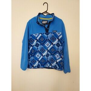 Lands End Fleece Sweatshirt Womens Large Blue Snowflake 1/4 Snap Pockets
